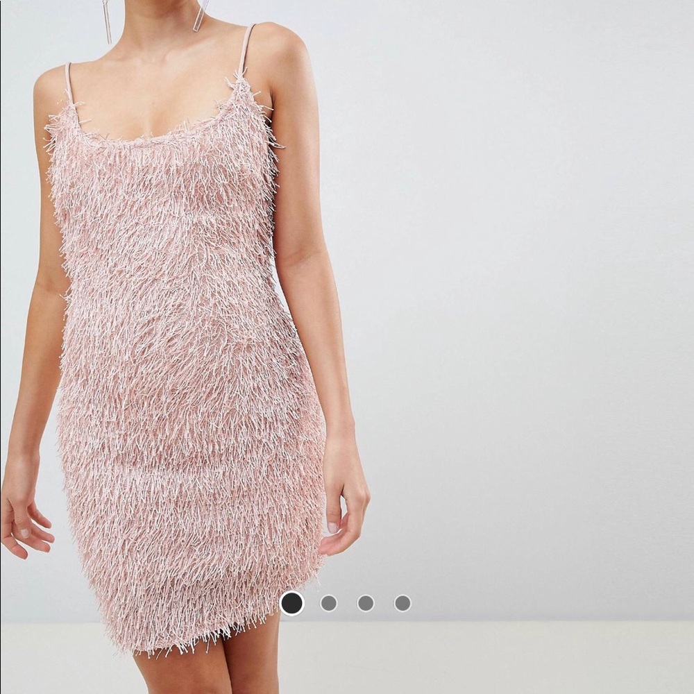 Missguided fringe body con dress pink 10